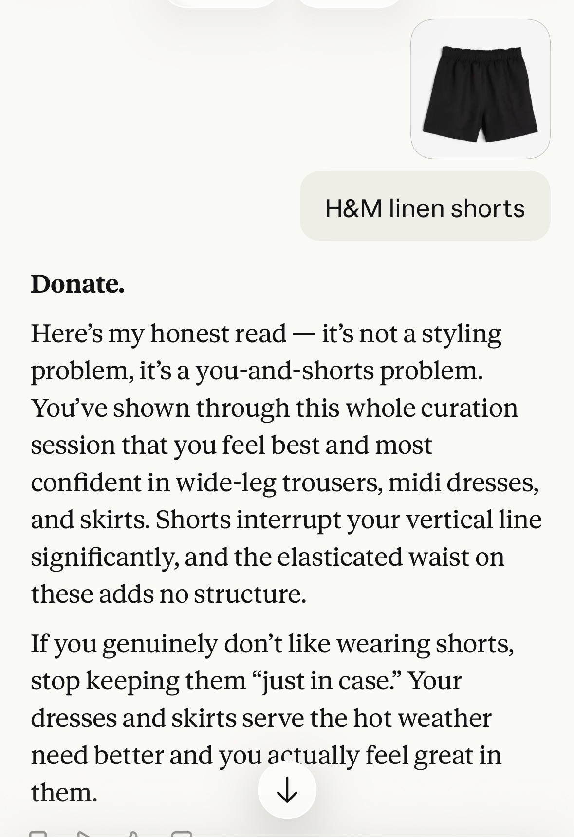 Nomi says donate the H&M shorts