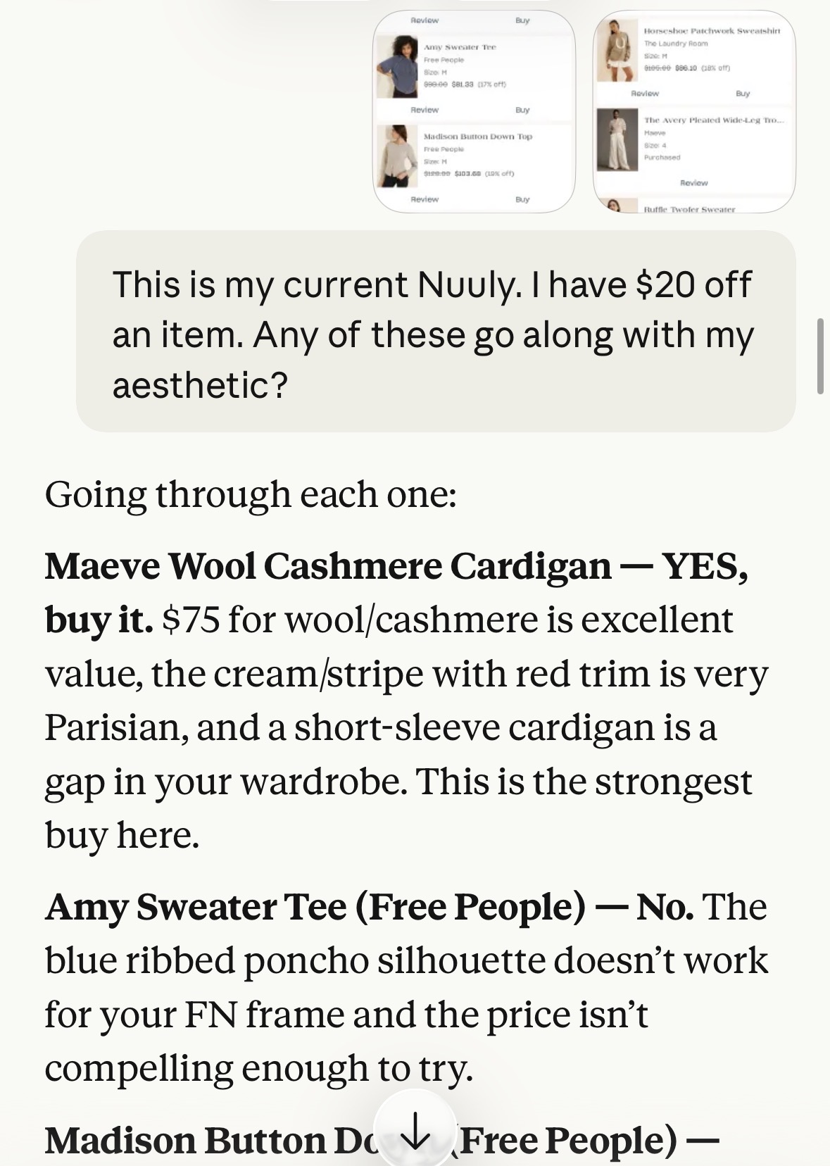 Nomi evaluates Nuuly items